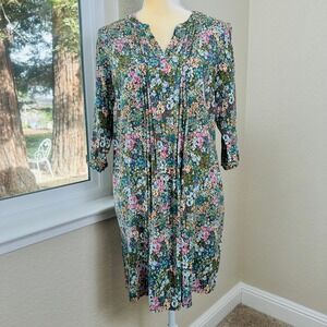 J. Jill Ditsy Floral Pintuck V-Neck‎ Rayon Shift Dress Petite Small Cottagecore